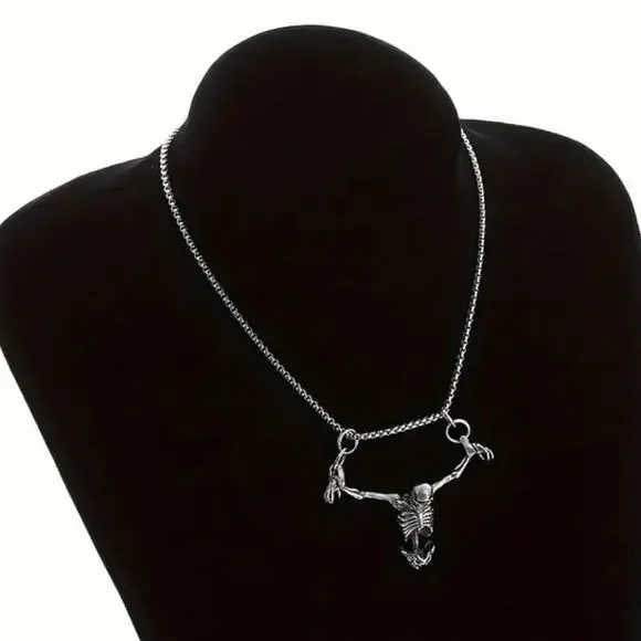Skeleton Necklace Skull Crossbones Halloween Cosplay Punk Rock Gothic Jewelry